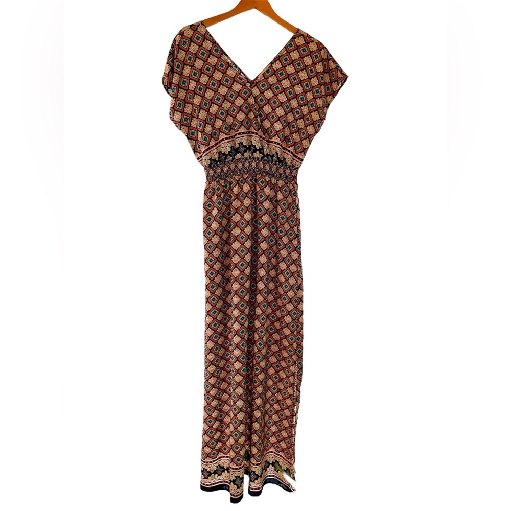 Skies Are Blue Maxi Slit Column Dress Size M Resort Cruise Beach Ruched V-Neck